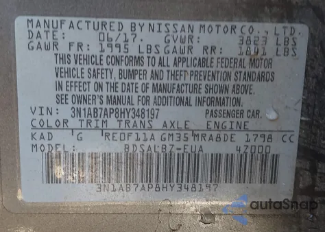 2017 Nissan Sentra S from USA, damaged, VIN 3N1AB7AP8HY348197